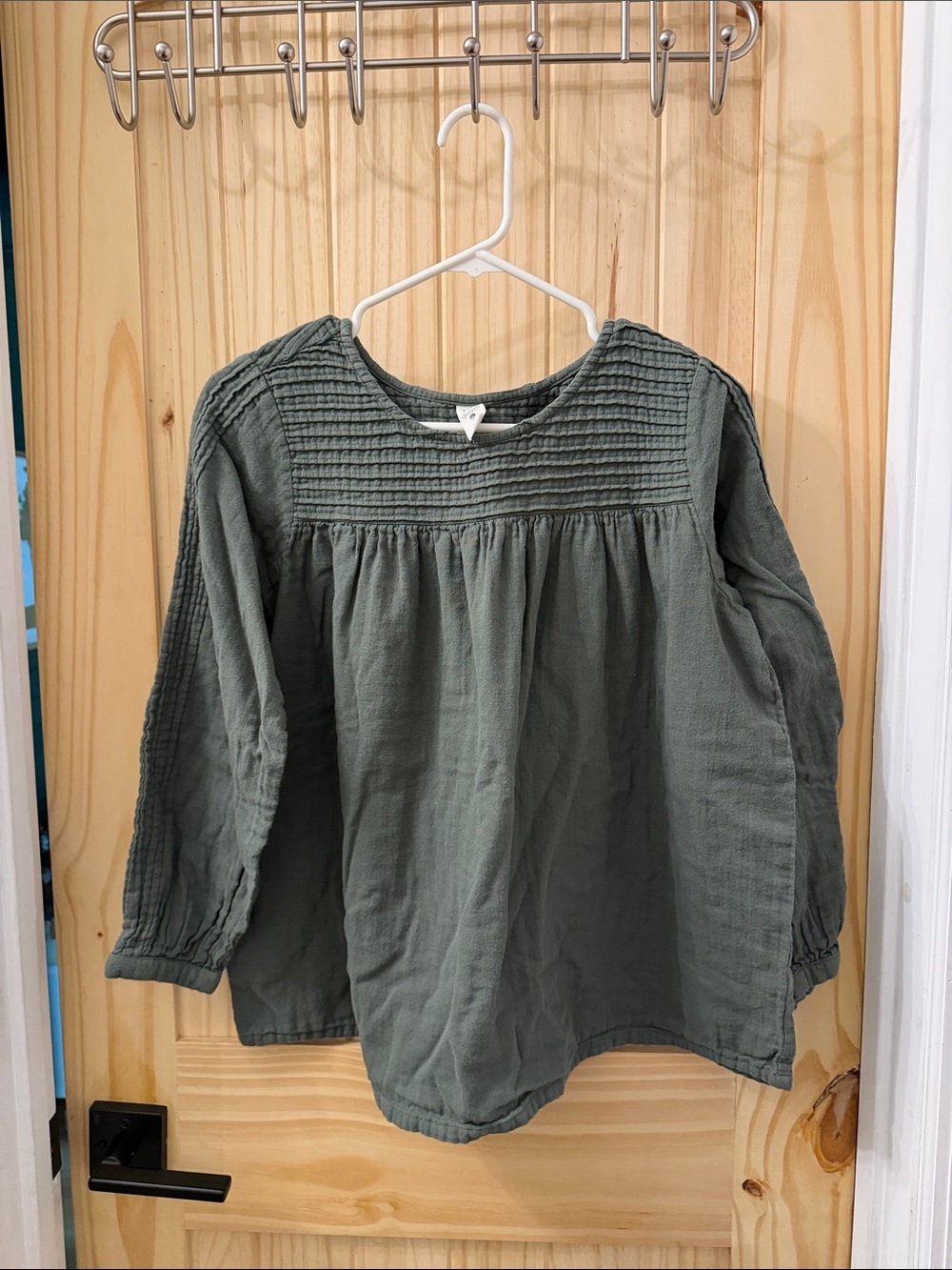 kate quinn Olive Green Smocked Yoke Long-Sleeve Tunic